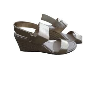 Anne Klein Gold Wedge Sandals Velcro Strap Comfort Espadrille Platform Size 11